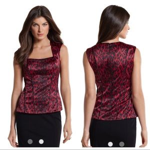 White House Black Market Red Leopard Print Blouse